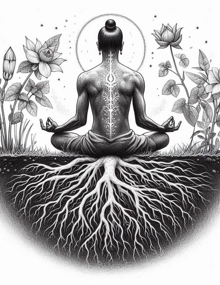 Meditierender Yogi in der Natur. Geerdet über das Wurzelchakra.