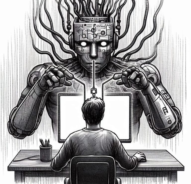 Eine Computerentität beinflusst das Gehirn eines Computernutzers.