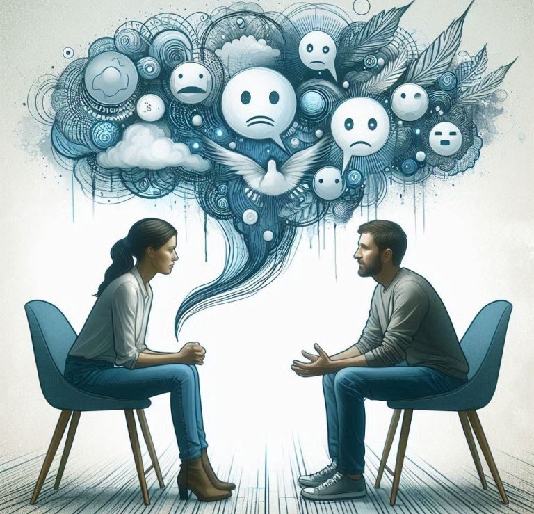 Frau erzählt ihrem Geggenüber von ihren Emotionen